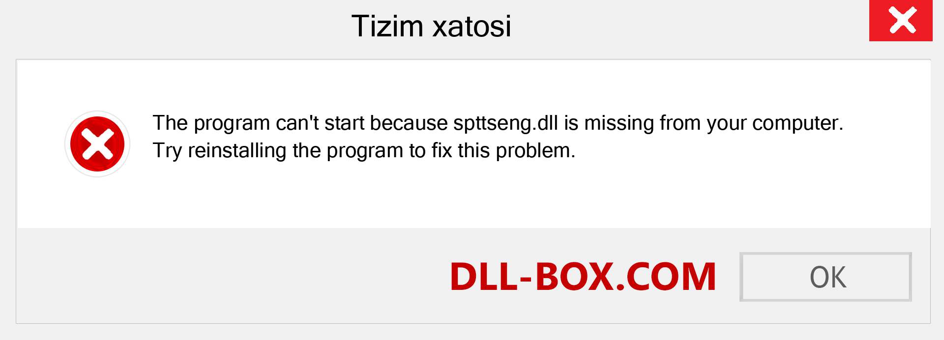 spttseng.dll fayli yo'qolganmi?. Windows 7, 8, 10 uchun yuklab olish - Windowsda spttseng dll etishmayotgan xatoni tuzating, rasmlar, rasmlar